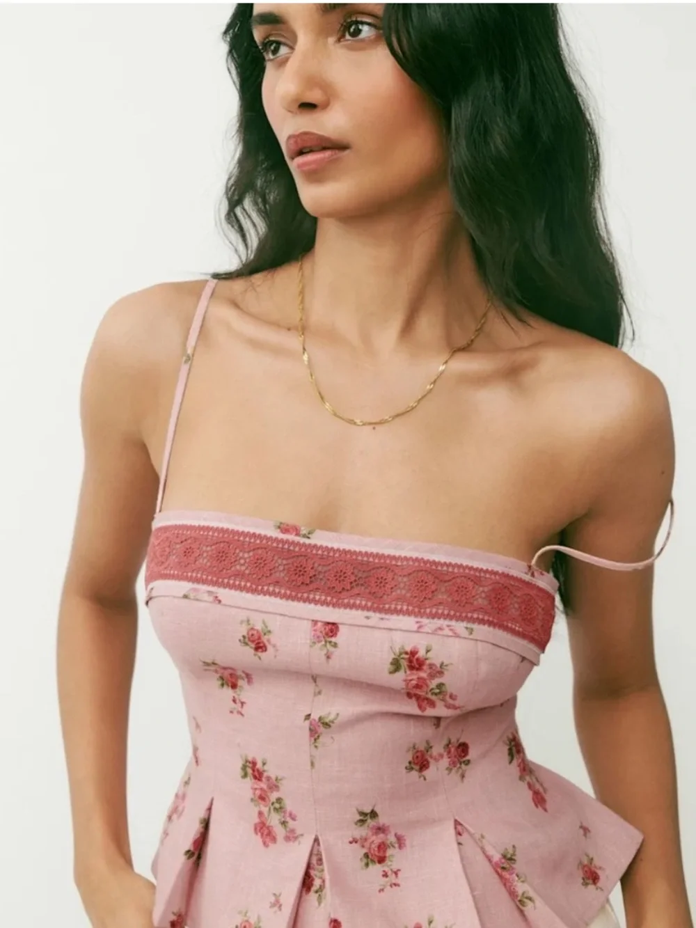 Reformation Meryl Linen Top in the "Tea Time" pink mauve floral print Size 4 - Picture 2 of 8